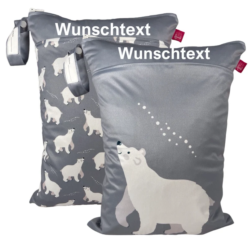 Nasstaschen Set „Eisbär“ - Personalisierbare Wetbags für Kita & Alltag