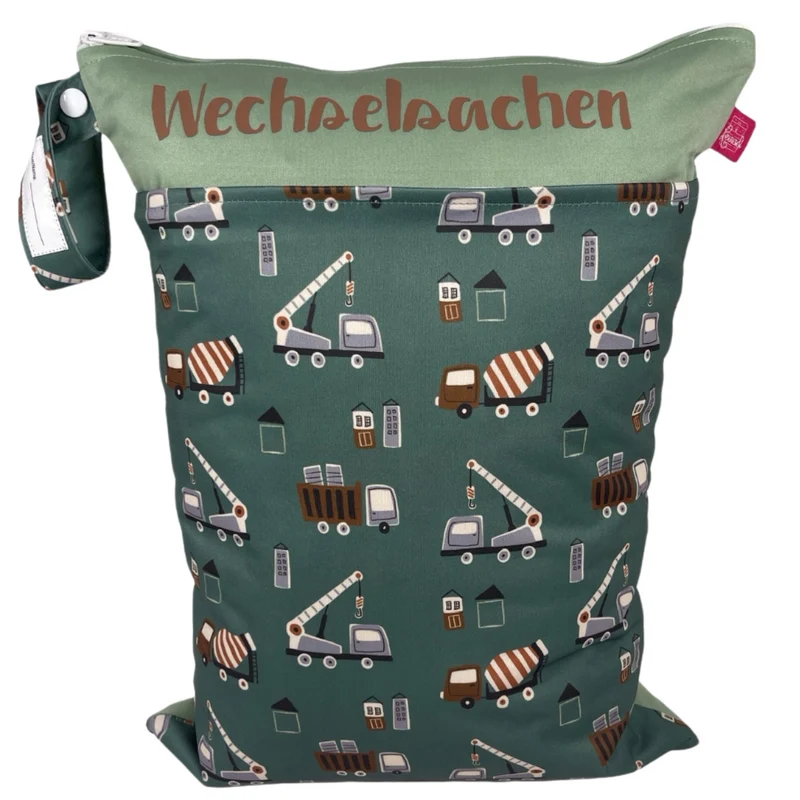 Große Wetbag „Baustelle Grün“ - personalisierbar