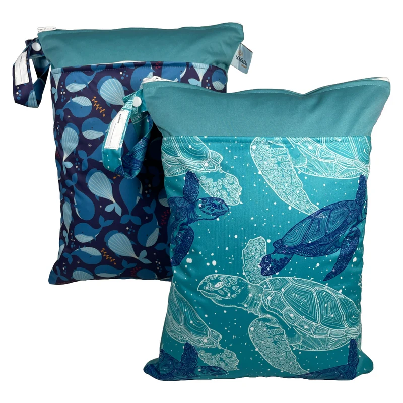 Wetbag Set „Schildkröten Wale“ - Wäschebeutel / Hygienebeutel für Badesachen, Schmutzwäsche
