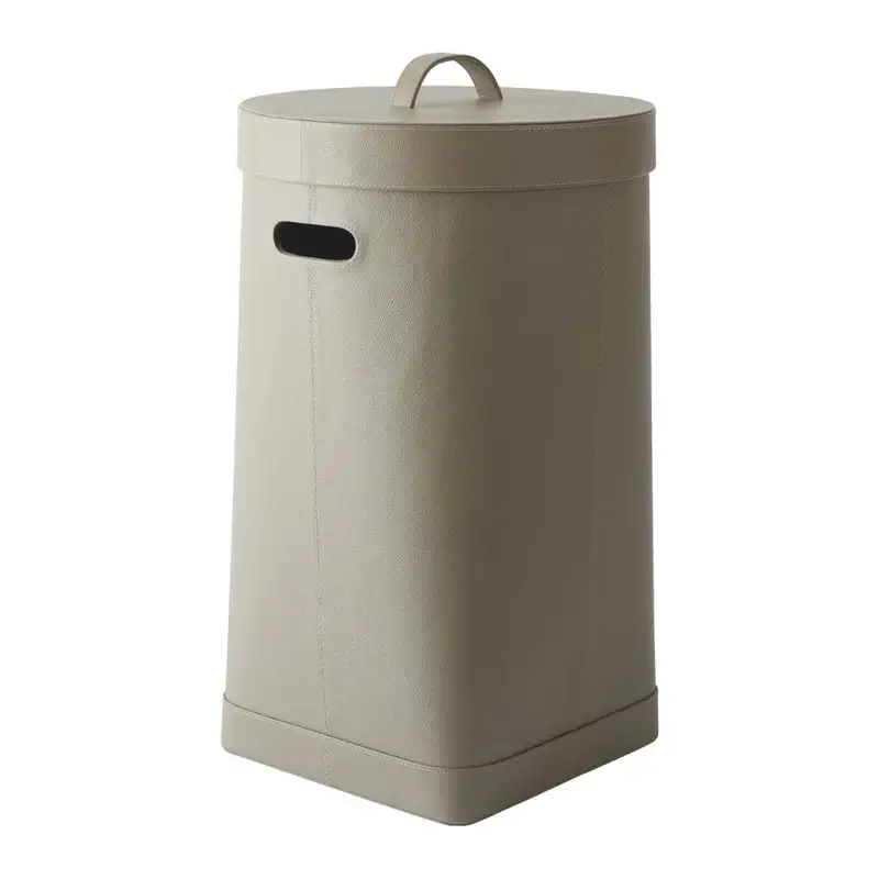 Wäschetonne mit Decke aus Echtleder Lotus Taupe