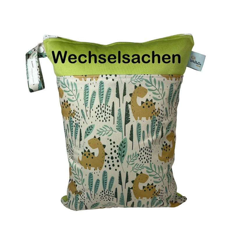 Wetbag „Dinos - blassgrün" - mit Namensaufdruck