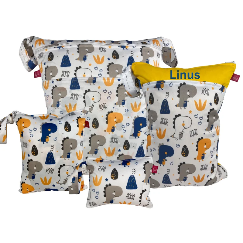 Wetbag Viererset „Dino“ - personalisiertes Wetbag Set