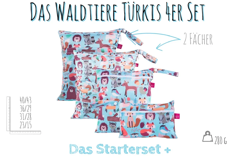 Wetbag Vierersets - Wäschebeutel-Set in verschiedenen Motiven
