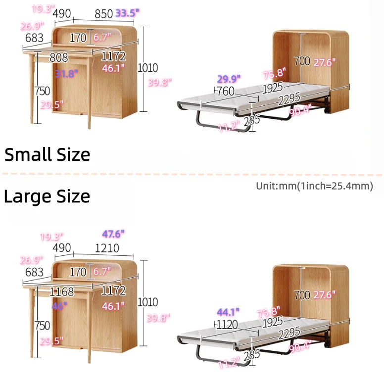 Platzsparender 3-in-1-Klappschreibtisch mit verstecktem Bett