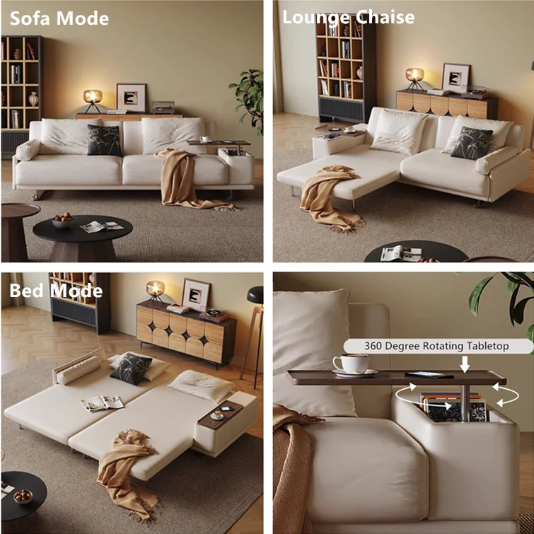 Leathaire Stoff verstellbare Rückenstütze Schlafsofa mit drehbarer Armlehne Desktop