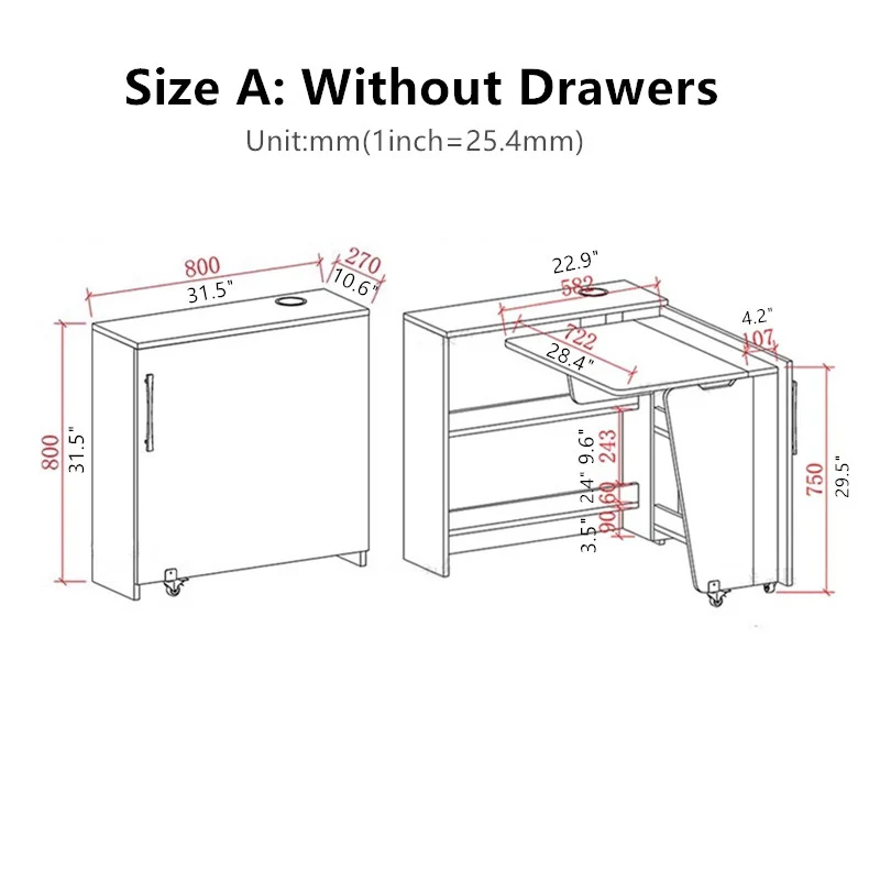 Klappbarer Eckschrank-Schreibtisch