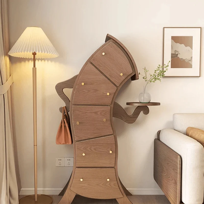 Leichte, luxuriöse Akzentkommode im S-Stil aus Massivholz mit 5 Schubladen