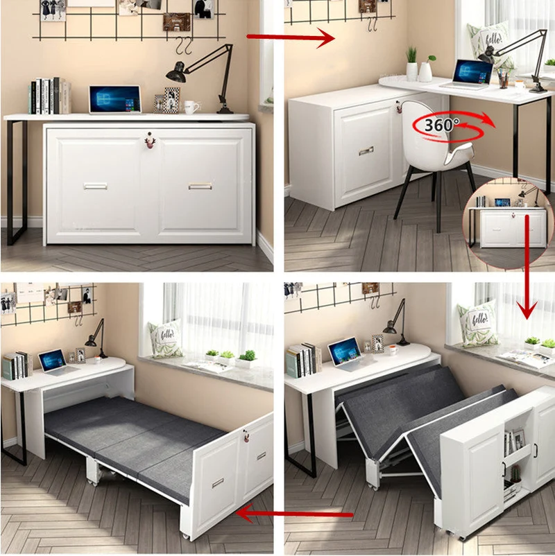 Ausziehbarer und drehbarer Eckcomputertisch mit Klappbett