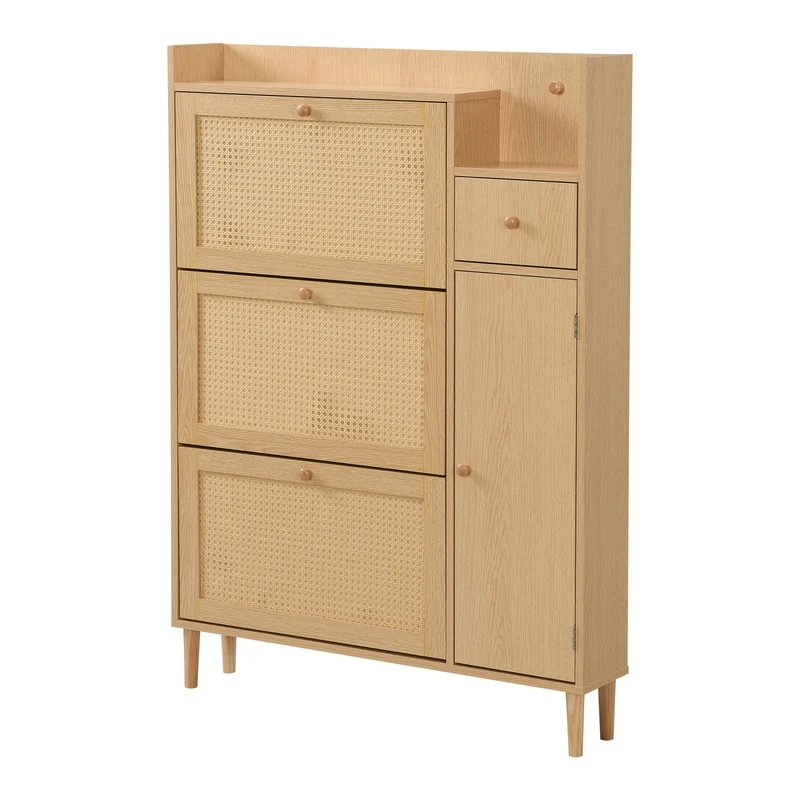Schuhschrank mit 3 Klappen, 1 Schublade & 4 Fächern, 90 x 125 x 17 cm