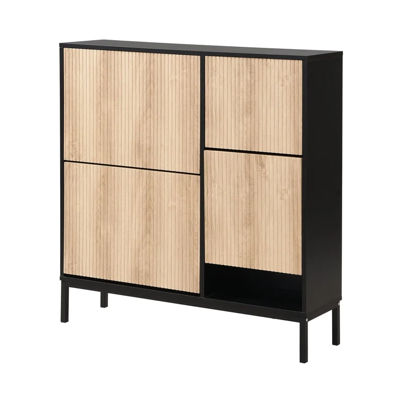 Schuhschrank mit 3 Klappen & Sitzhocker, 100 x 100 x 25 cm