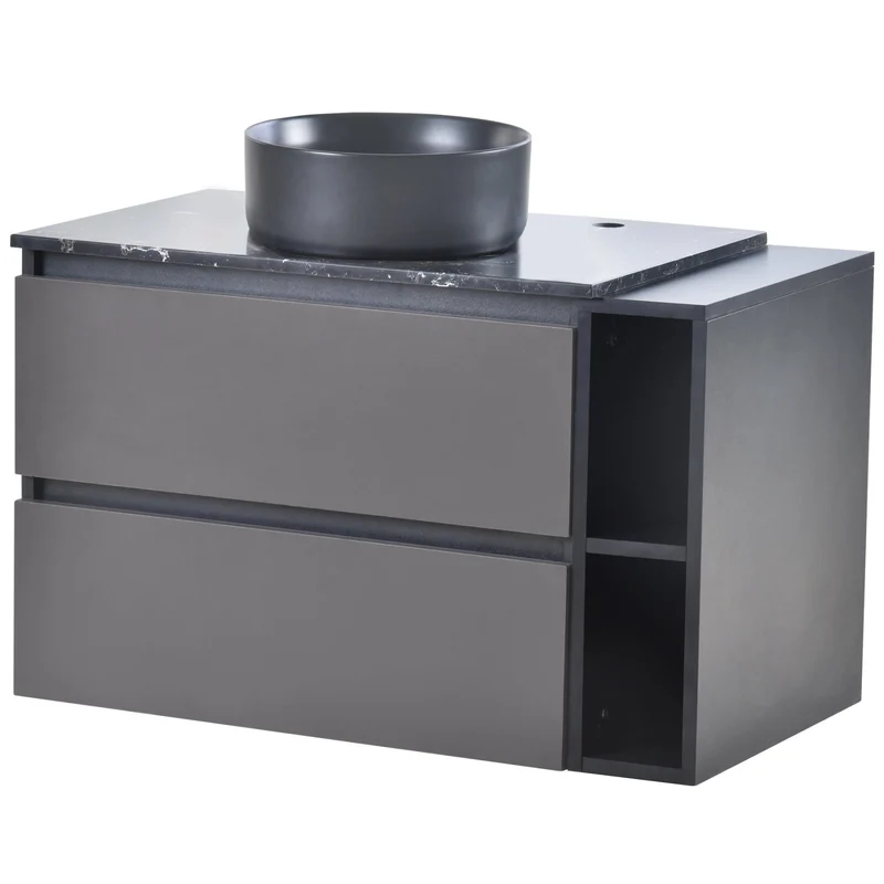 Waschbeckenunterschrank hängend 80 cm mit Keramikwaschbecken und Schubladen
