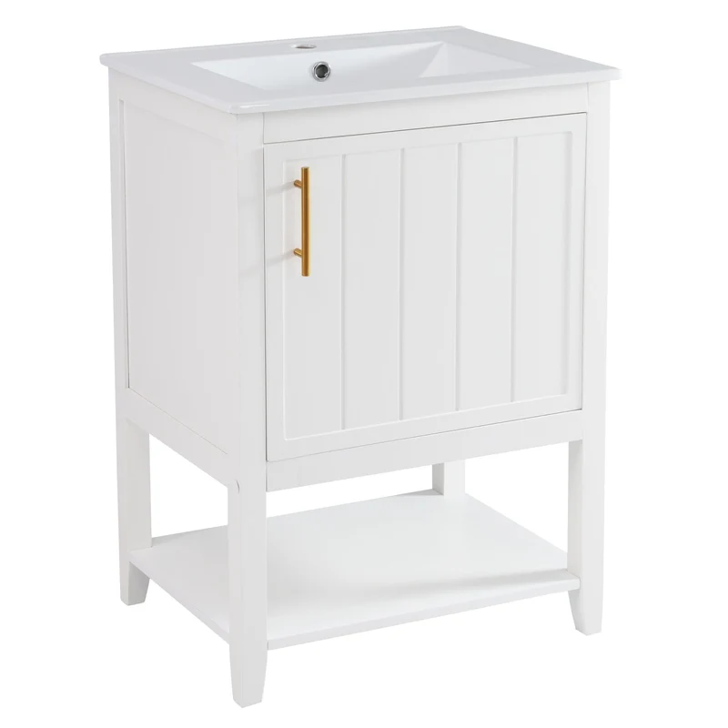 Waschtischunterschrank 60 cm mit Keramikwaschbecken und Ablage