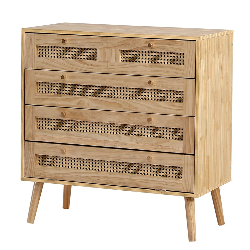 Kommode mit 3 Schubladen und Rattan-Schubladenplatte, 80 x 40 x 83 cm