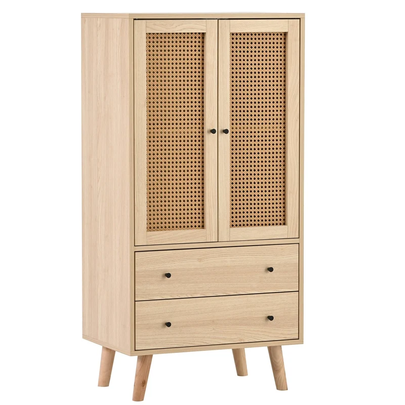 Kommode mit Türen und Schubladen, Rattan-Design, 60 x 120 x 40 cm