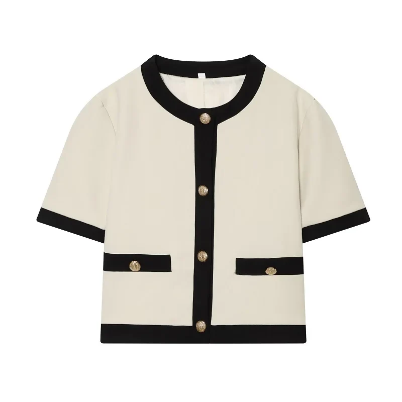 Damen Kurzarm Blazer mit Knopfleiste und Rundhalsausschnitt Velmisse