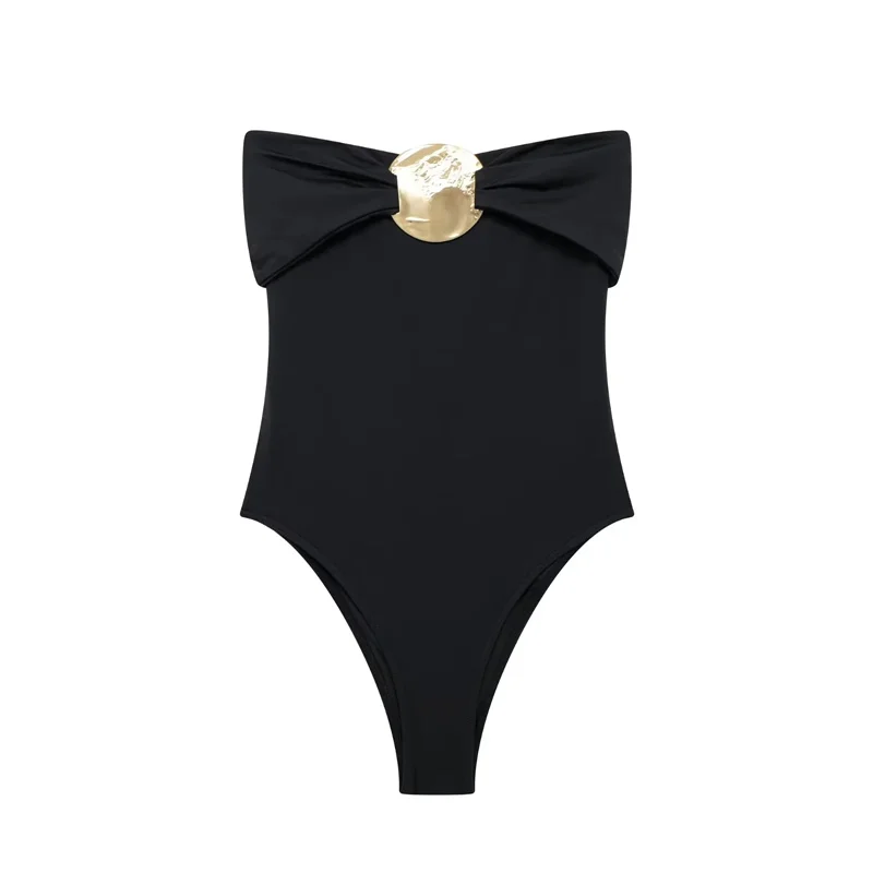 Schulterfreier Damen-Body mit Schleifendetail – Veloura