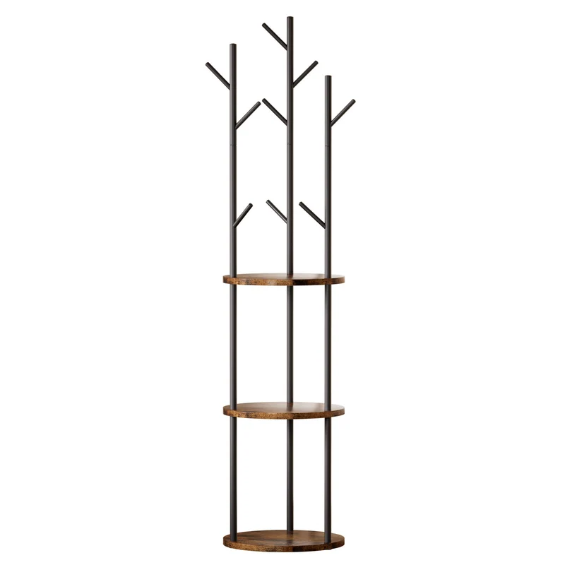 Yorbay Garderobenständer im Baum-Design mit 9 Haken & 3 Ablagen