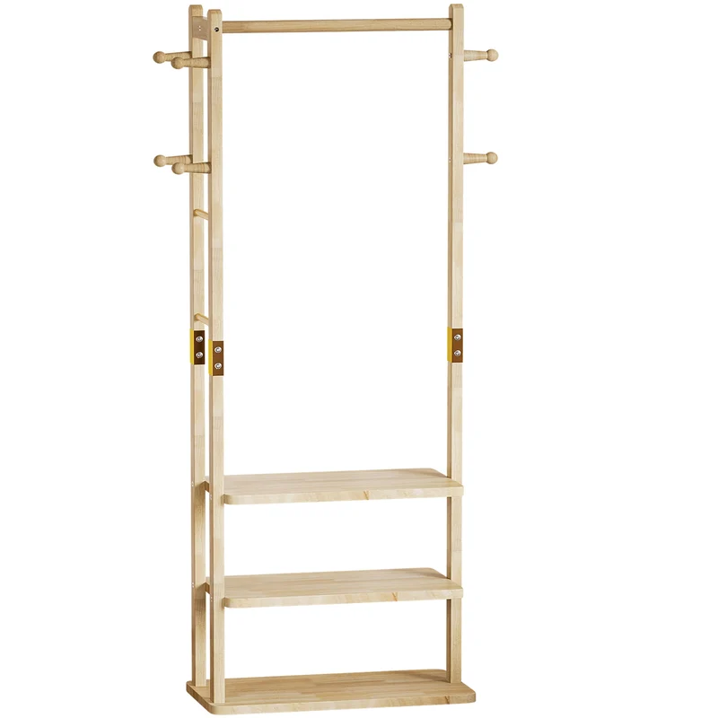 Yorbay Garderobenständer aus Holz mit 3 Ablagen, 59 × 29 × 170cm