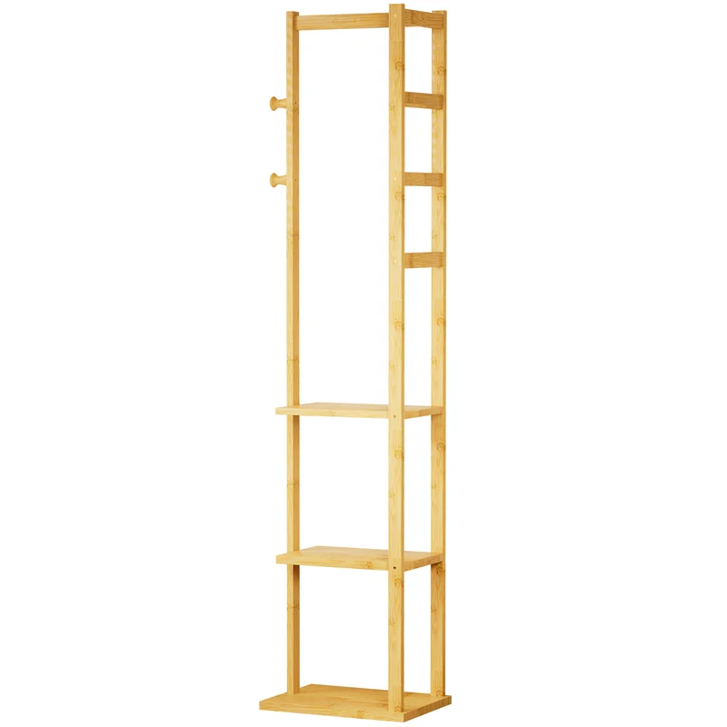Yorbay Garderobenständer aus Bambus mit 3 Ablagen, 30 x 38/41 x 175 cm