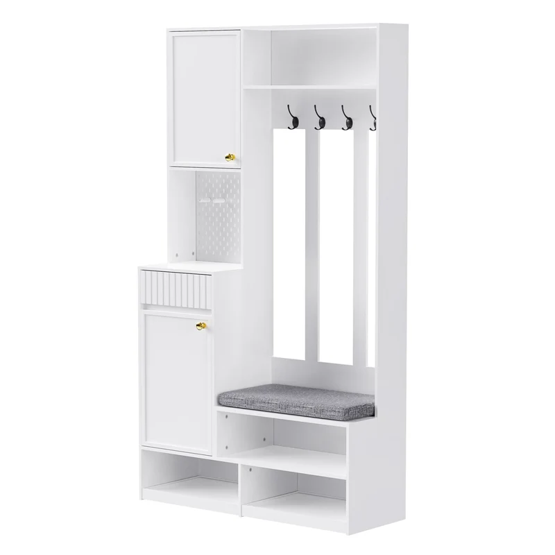 Garderoben-Set mit Sitzbank, Schubladen, Kleiderhaken und Lochwand