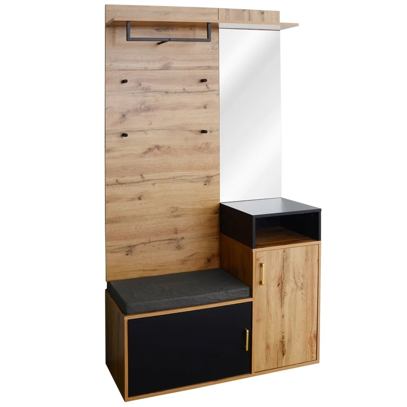 Garderoben-Set mit Spiegel, Schuhbank und Kleiderstange