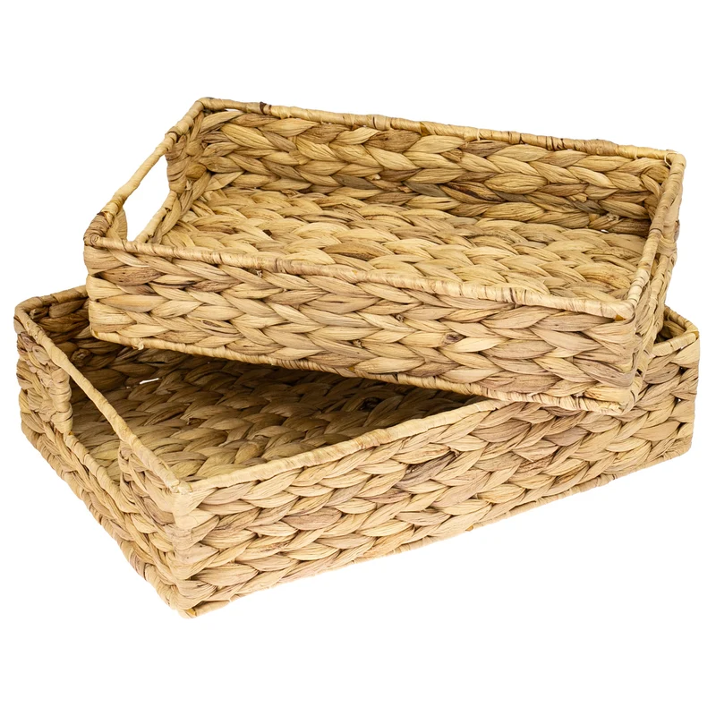 Deko Tablett, Serviertablett geflochten aus Wasserhyazinthe, 2er Set, HMF 3726