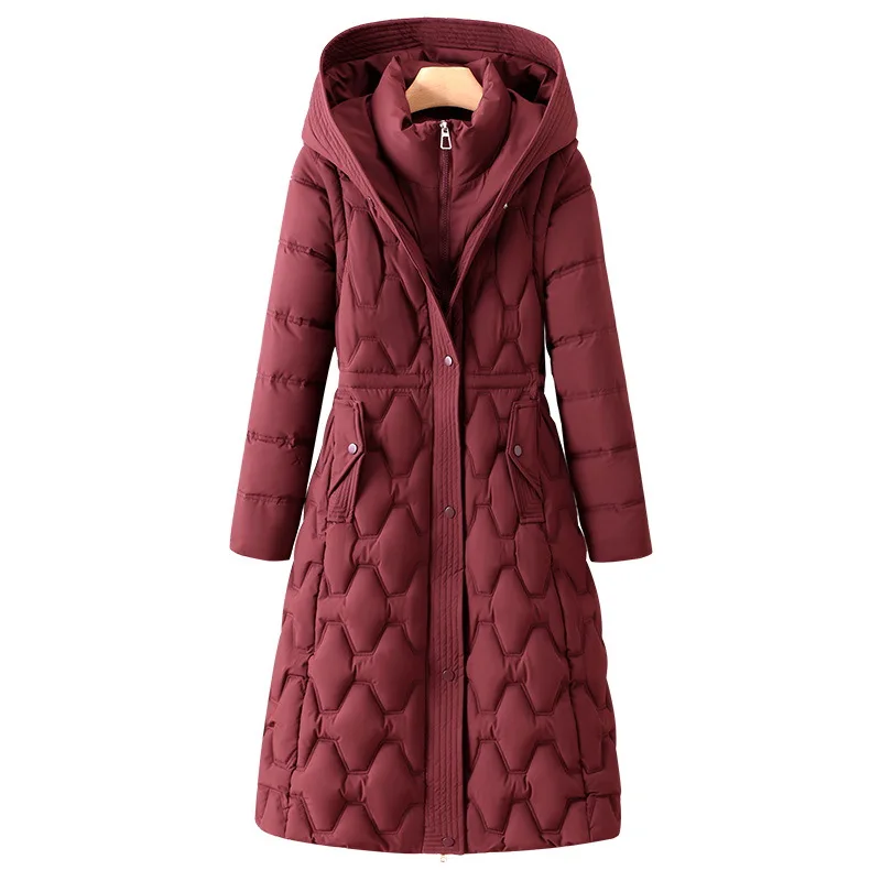 Lange Damen Winterparka mit Kapuze, Reißverschluss und Taschen – Valessa