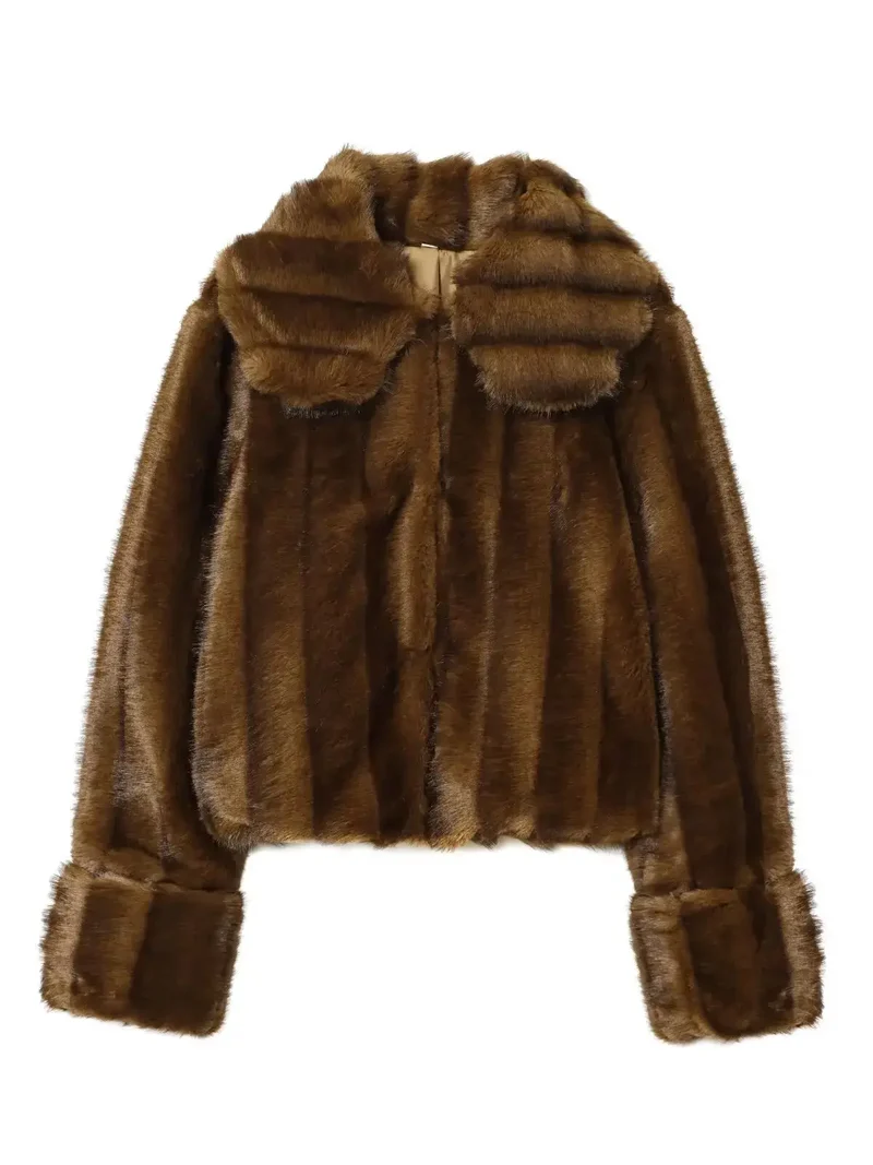 Kurze Damen Kunstfelljacke mit Reverskragen für Herbst und Winter – Norvella
