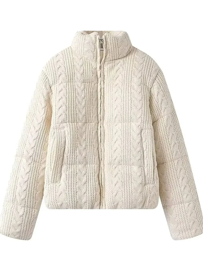 Damen Winterjacke mit Strickkragen und wattierter Füllung – Alvessa