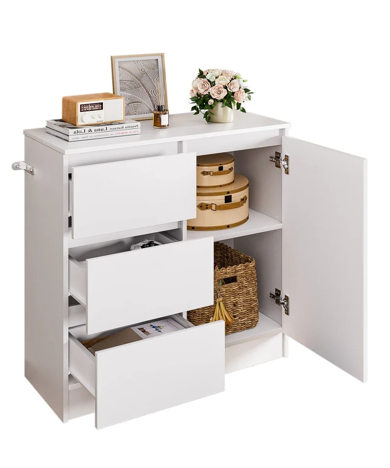 Yorbay Sideboard mit 3 Schubladen und Tür, 80,5 x 35 x 79 cm