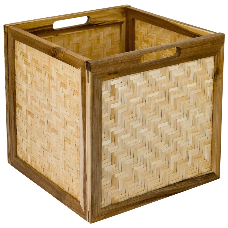 Aufbewahrungskorb passend für Kallax Regale, Korb aus Rattan mit Wiener Geflecht und Akazienholz, HMF 37640, 32 x 34 x 32 cm