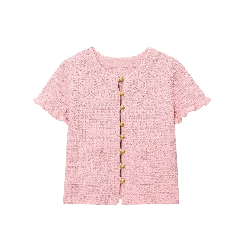 Kurzarm Strickcardigan mit Knopfleiste für Damen – LioraBelle