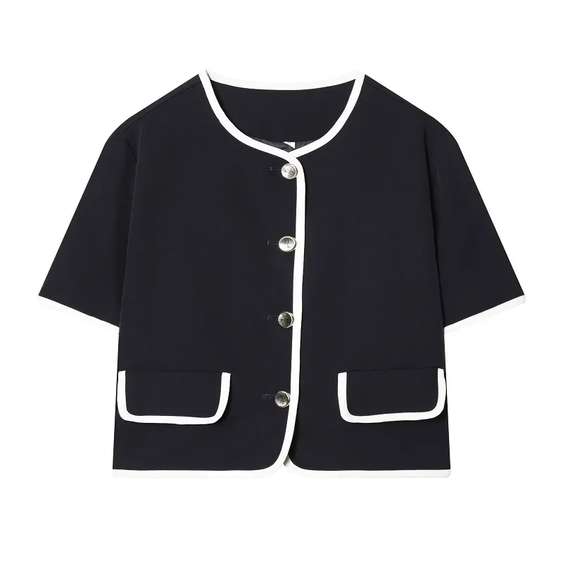 Damen Cropped Blazer mit Kurzarm und Taschen – Elviane
