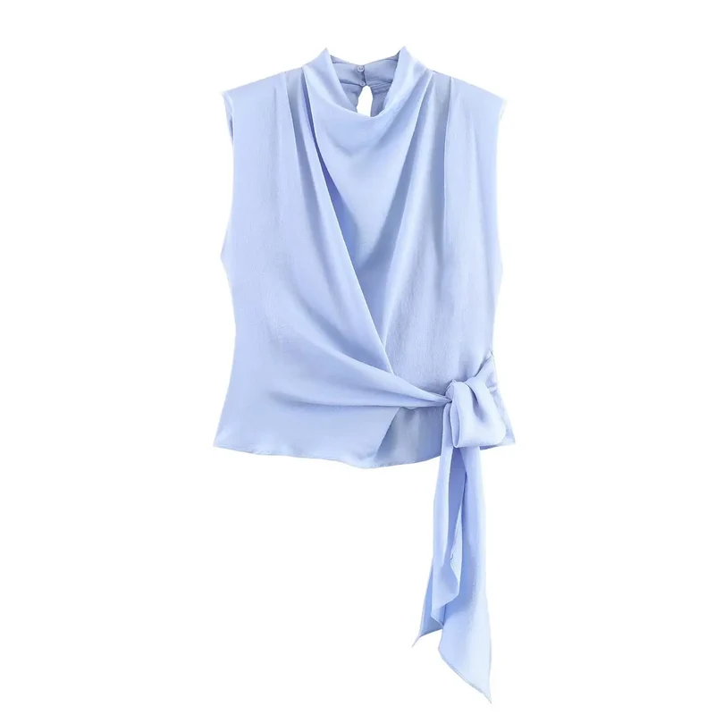 Auriane Damen Satin-Top mit Ärmellosem Design und Schleifendetail