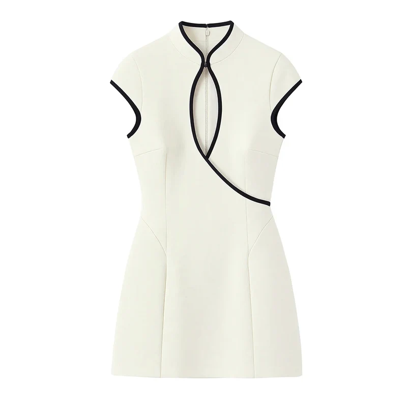 Élodine Damen Minikleid mit Kontrastdetails und Cut-out Design