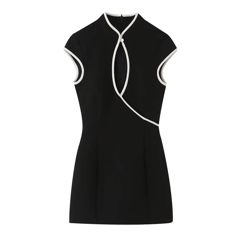 Élodine Damen Minikleid mit Kontrastdetails und Cut-out Design