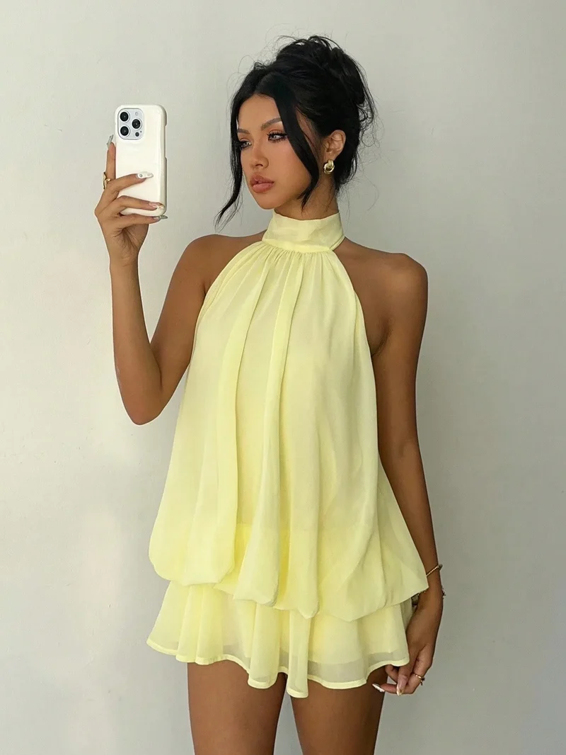 Elanora Damen Chiffonkleid mit Neckholder und Offenem Rücken