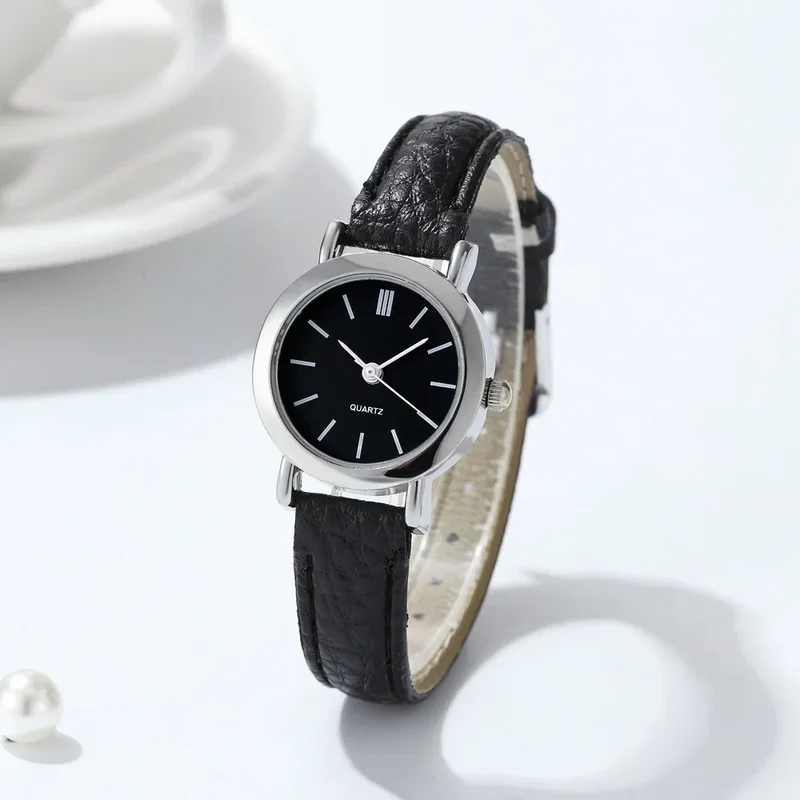 Elvara Damen Armbanduhr mit rundem Zifferblatt und Lederarmband
