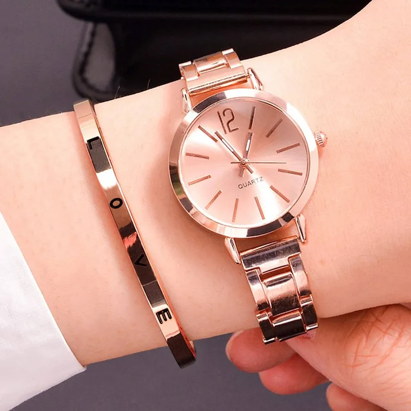 Damen Quarz-Armbanduhr mit Edelstahlarmband im 2er-Set
