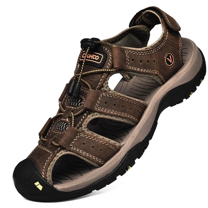 Veltrano Herren Ledersandalen mit Klettverschluss