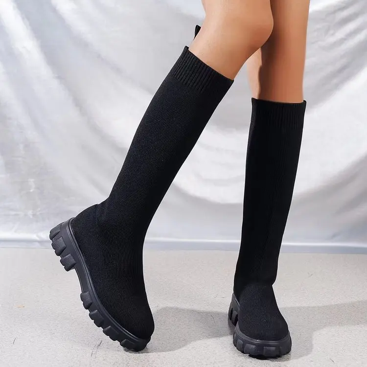 Eloria Damen Kniehohe Boots mit elastischem Schaft und Plateau