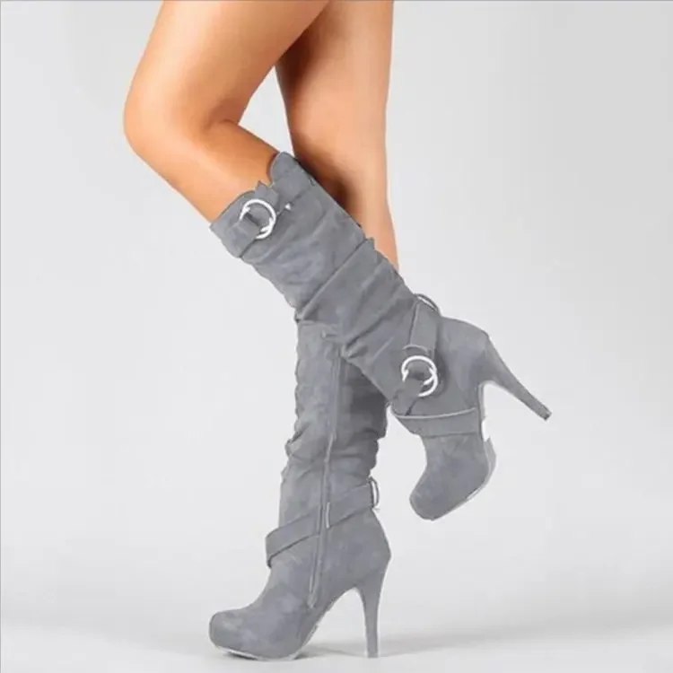 Avelina Damen Kniehohe Stiefel mit spitzer Form und hohem Absatz