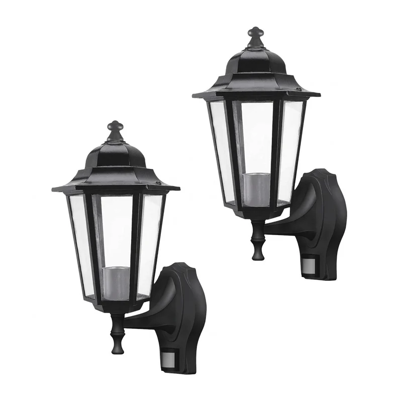Rabalux-Wandleuchte, für den Außenbereich, mit Bewegungsmelder, IP43, E27, max. 60 W, schwarz, Velence, 2 Stück