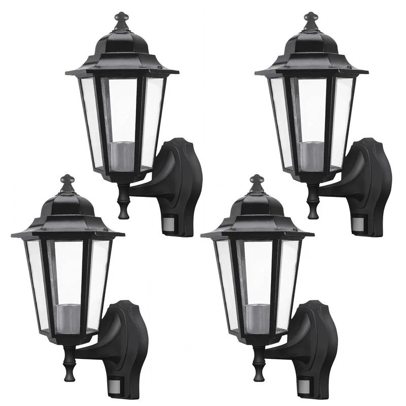 Rabalux-Wandleuchte, für den Außenbereich, mit Bewegungsmelder, IP43, E27, max. 60 W, schwarz, Velence, 4 Stück