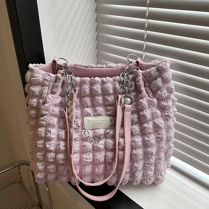 Bellevo Plaid Canvas Tote Bag – Karierte Schultertasche mit Reißverschluss