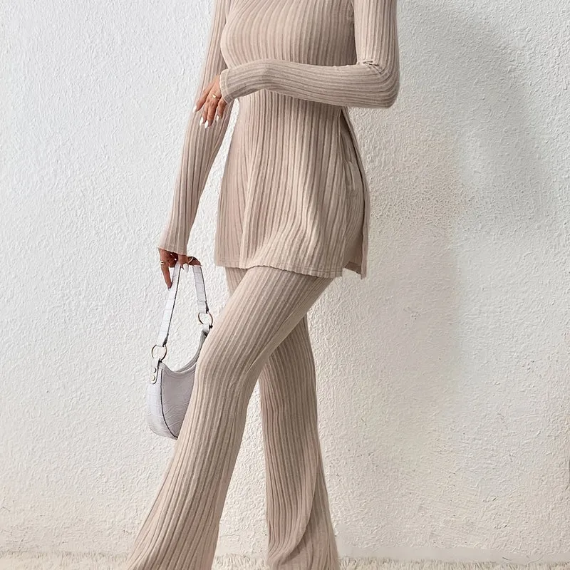 Elegantes Zweiteiler-Set – Rundhals-Oberteil und Hose