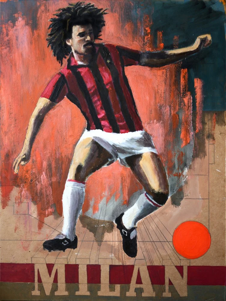 Dynamic Footballer in Red Stripes
