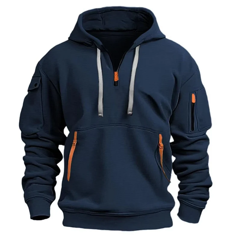 Zarello Hoodie mit halbem Reißverschluss und Taschen in lockerer Passform für Alltag und Freizeit