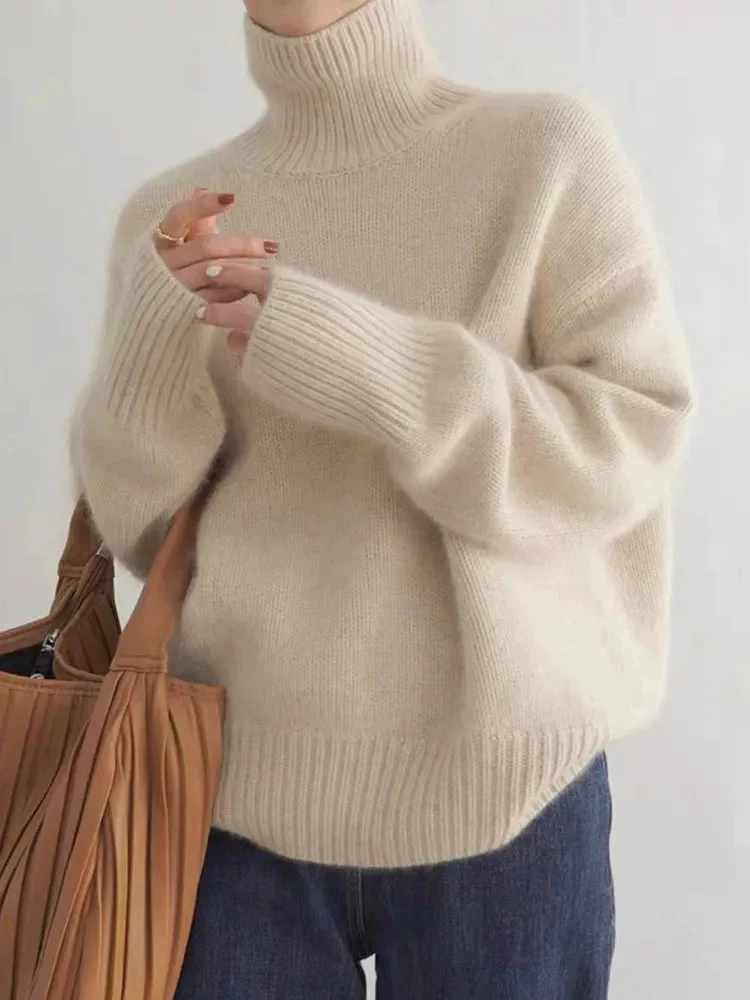 Morvella Rollkragenpullover mit langen Ärmeln und lockerer Passform für Alltag und Freizeit