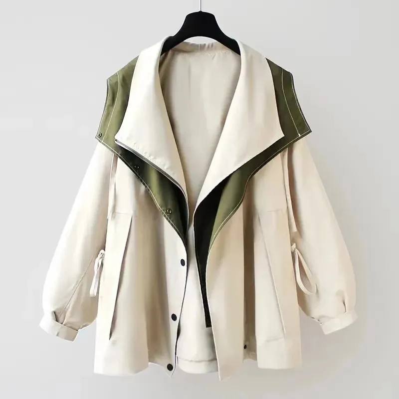 Calviro Trenchcoat mit Kapuze und Knopfverschluss in langer Passform für Alltag und Freizeit